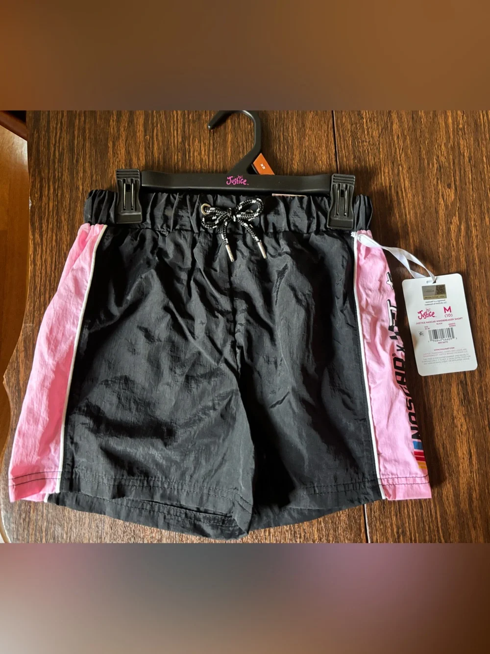 Justice NASCAR Black Shorts with Pink Side Panels